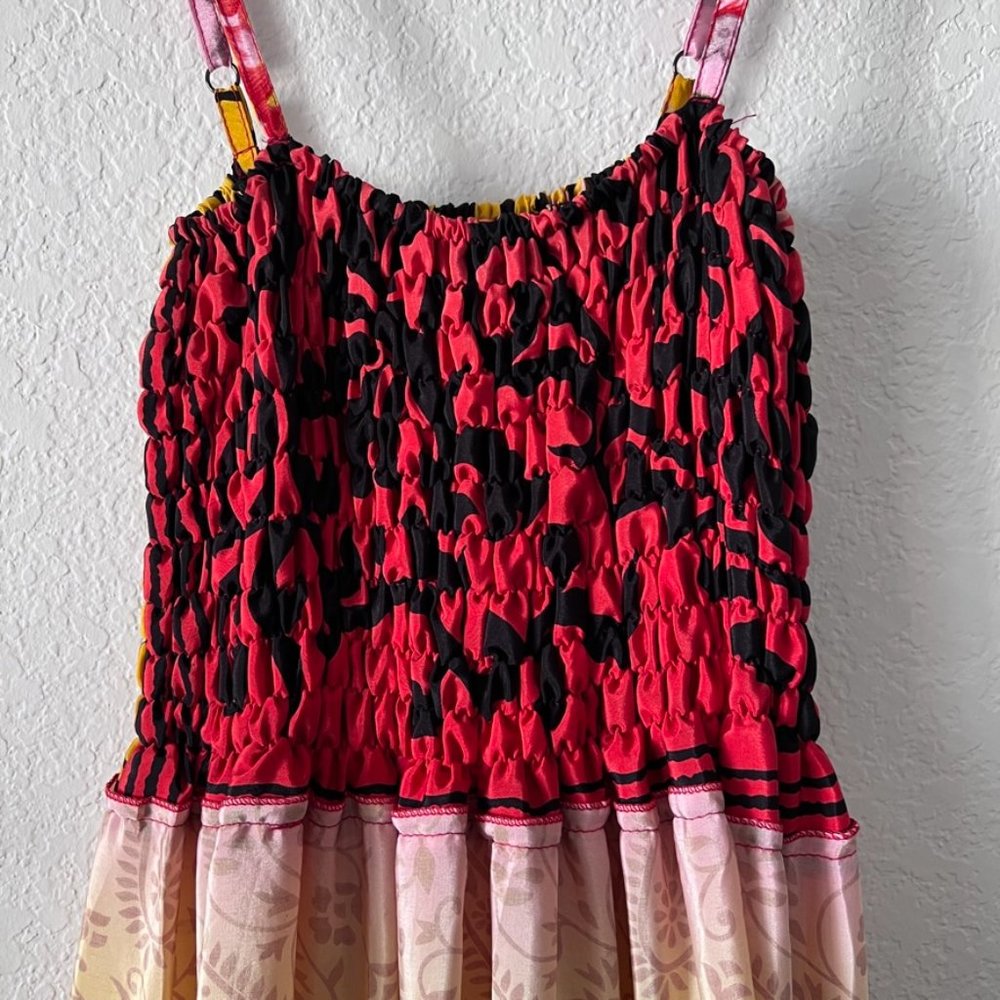 Hawaiian 100% Silk Patchwork Ruffle Tiered Multicolor Dress One Size - Picture 3 of 9